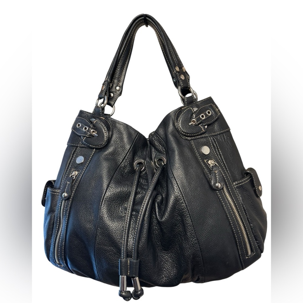 Hype Black Pebbled Leather Slouch Satchel Drawstring Buckle Y2K Shoulder Bag